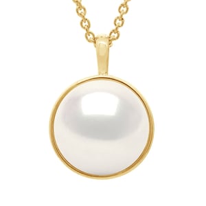 Necklace with Beaded Pendant Yellow Gold Surroundings Sleek - Real Cultured Freshwater Pearl Button 10-11 mm