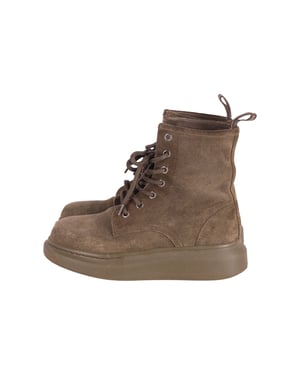 Alexander Mcqueen Lace Up Combat Boots in Khaki Suede