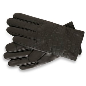 Black Croc Print Leather Gloves