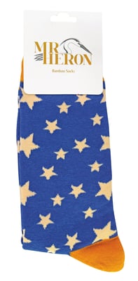 Mr Heron - Mens Bamboo Socks | Novelty Funky Socks | Patterned Argyle Striped Socks | Breathable Soft | Gifts for Him - Stars (Navy)
