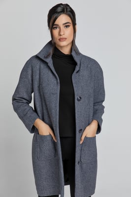 Wool Blend Grey Melange Coat by Conquista Fashion