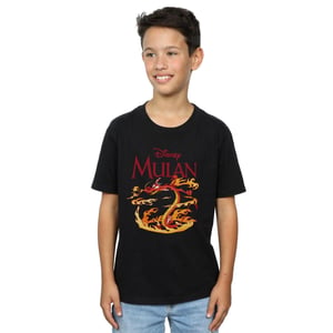 Disney Jongens Mulan Mushu Draak Vuur T-Shirt (Zwart)