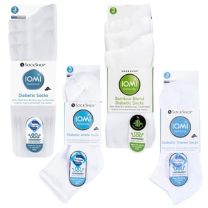 12 Pair Pack Diabetic Socks All Year Round Bundle Set | IOMI | Extra Wide Socks for Swollen Ankles, Legs & Feet | Crew Ankle Trainer Diabetic Socks in Cotton & Bamboo - White