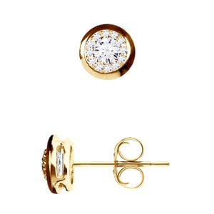 Solitaire oorbellen bezet met diamanten 0,30 Cts illusie Geel Goud 18 Karaat