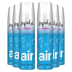 Impulse Oxygen Air Body Spray Made with White Moss and Hyacinth Scent 75ml, 6pk