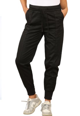 MYT Womens Elasticated Waist Cotton Cuffed Broek in Zwart