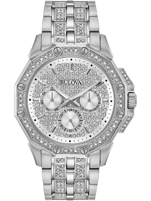 Bulova Kristallen Heren Zilveren Horloge 96C134