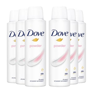Dove Powder Anti-Perspirant with 48H Sweat Protection Deo for Women 150ml, 6pk