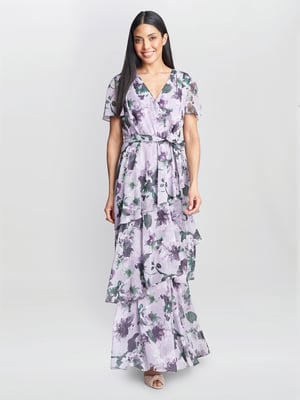 RUBY Printed Tiered Maxi Dress with Belt