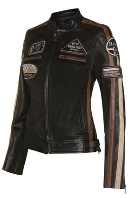 Dames lederen biker racebadges jas-Agadir