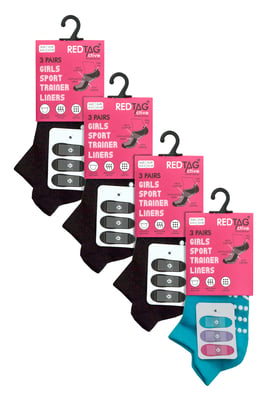 12 Pair Kids Low Cut Ankle Socks with Non Slip Sole - Pink / Black