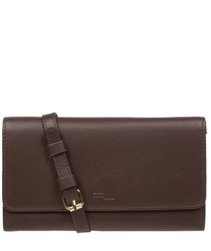 'Saffron' Hot Fudge Nappa Leather Cross Body Clutch Bag