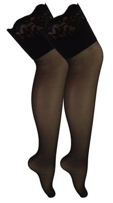 2 Pair Multipack Women's Seamed Stockings with Lace Top | Sock Snob | Ladies Thigh High Stockings - Black / Black
