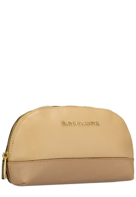 TWO-TONE LEATHER ZIP AROUND COSMETIC BAG