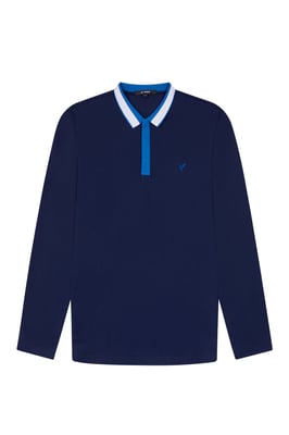 D-Rock Mens Polo Shirt with Dual-Stripe Collar Long Sleeve