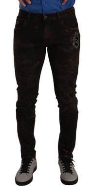 Dolce & Gabbana Herrar Bruna DG Kronslogotyp Baumwoll Smala Denim Jeans