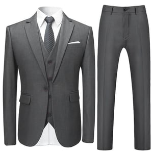 3-delad Slim Fit Solid Grå Smart Bröllopskostym