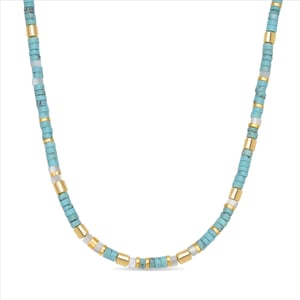 Luxenter Sterling Zilver 925 Ketting met Turkoois Afgewerkt in 18K Geel Goud - Ihun