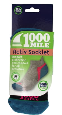 1000 Mile - Mens Active Low Cut Repreve Cushioned Sports Socks - Black / Teal