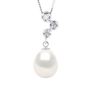 Halsketting Sieraden Diamanten 0,06 Cts - Kwaliteit HSI Witgoud en Echte Cultuurzoetwaterparel Peer 9-10 mm