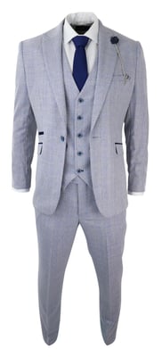 Heren 3-delig tweed pak lichtblauw geruit Peaky Blinders 1920 Gatsby trouwpak