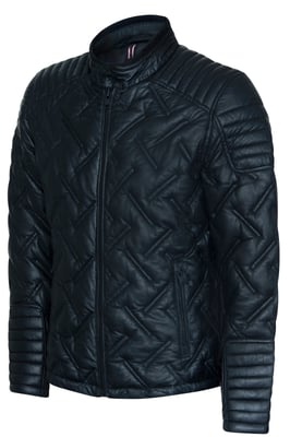 Men's Black Leather Quilted Biker Jacket - Manaus