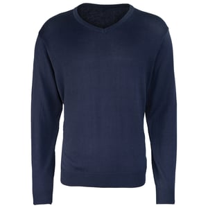 Premier Heren Gebreid Katoen Acryl V Hals Sweatshirt (Marine)