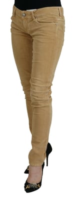 Acht Brun Bomullskanvas Låg Midja Dam Casual Jeans