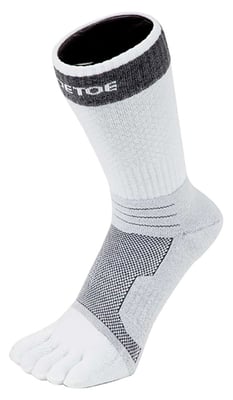 TOETOE - Mens & Ladies Tennis Breathable Cushioned Ankle Sports Toe Socks - White & Grey
