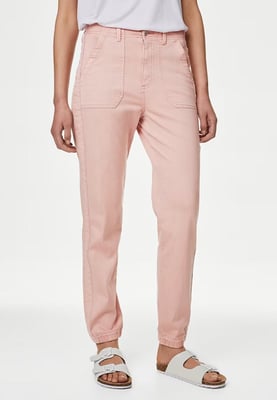 M&S Collection Ladies Cotton Blend Slim Fit Ankle Grazer Joggers Pink