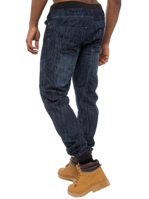 Enzo| Mens Denim Cuffed Jogger Jeans - Dark Blue