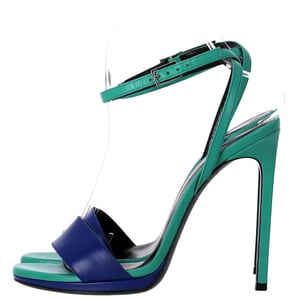 Saint Laurent Jane Enkellaarsjes met Enkelbandje in Groen en Blauw Leer