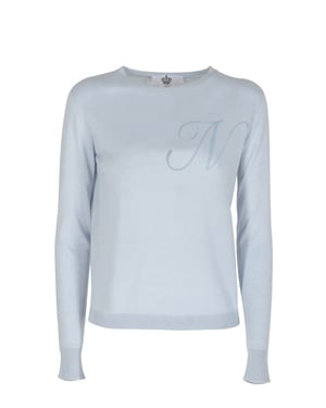 Crown Of Edinburgh Cashmere Long Sleeve Art 004 Light Blue Letter N