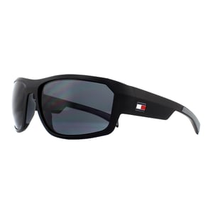 Tommy Hilfiger Wrap Mens Mattele Zwart grijze zonnebril