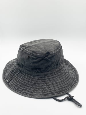 Grey Distressed Denim Safari Bucket Hat with Toggle Adjuster