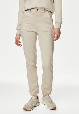 M&S Collection Ladies Cotton Blend Slim Fit Ankle Grazer Joggers Beige