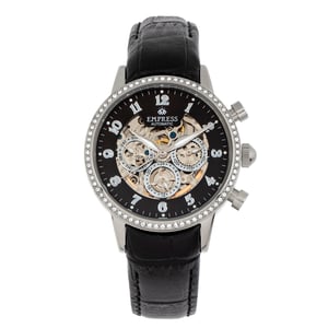 Empress Beatrice Automatic Skeleton Dial Leather-Band Watch w/Day/Date