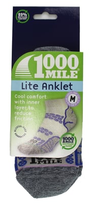 1000 Mile - Ladies Lite Anklet Double Layer Running Socks - Silver / Purple