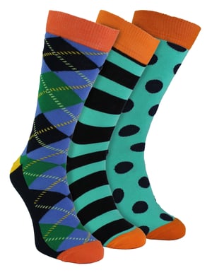 HS by Happy Socks - Mens 3 Pack Fun Novelty Dress Socks - Argyle (Blue)