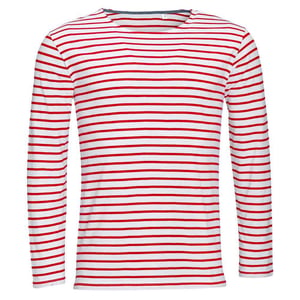 SOLS Heren Marine Gestreept T-shirt met Lange Mouwen (Wit/rood)