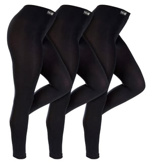 3 Pair Multipack Womens Winter Leggings | THMO | Warm Thermal Footless Tights in Black - Black