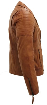 Slim Fit Brando Style Cross Zip Leather Biker Jacket