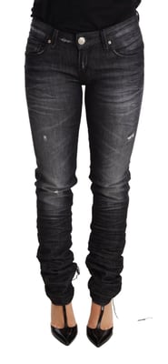 Acht Svart Tvättad Bomull Låg Midja Skinny Jeans