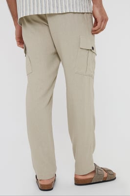 Stone 'Ramsay' Linen Blend Cargo Trousers