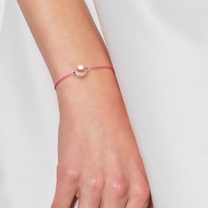 LOVE armband LINK zoetwaterparels Ronde 9-10 mm Roze Link Pink Nylon 925
