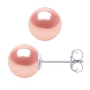 Stud Earrings gekweekte zoetwater parels rond 7-8 mm Rose Gold White