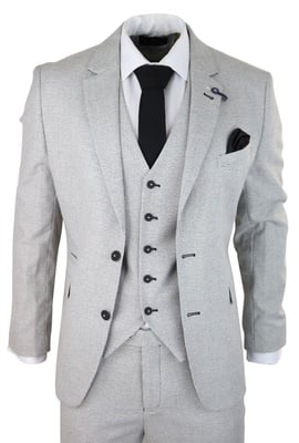Heren 3-delig lichtgrijs geruit tweed retro klassiek pak