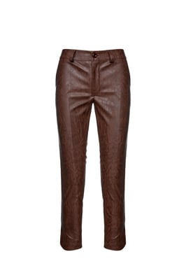 Chocoladebruin Faux Moiré Leer 7/8 Broek