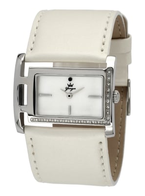 Yonger and Bresson: White Leather Watch with Silver Bezel