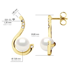 Oorbellen Prestige - Diamanten 0,08 Cts - Kwaliteit HSI - Wit Goud - Echte Gecultiveerde Zoetwaterparels Rond 7-8 mm